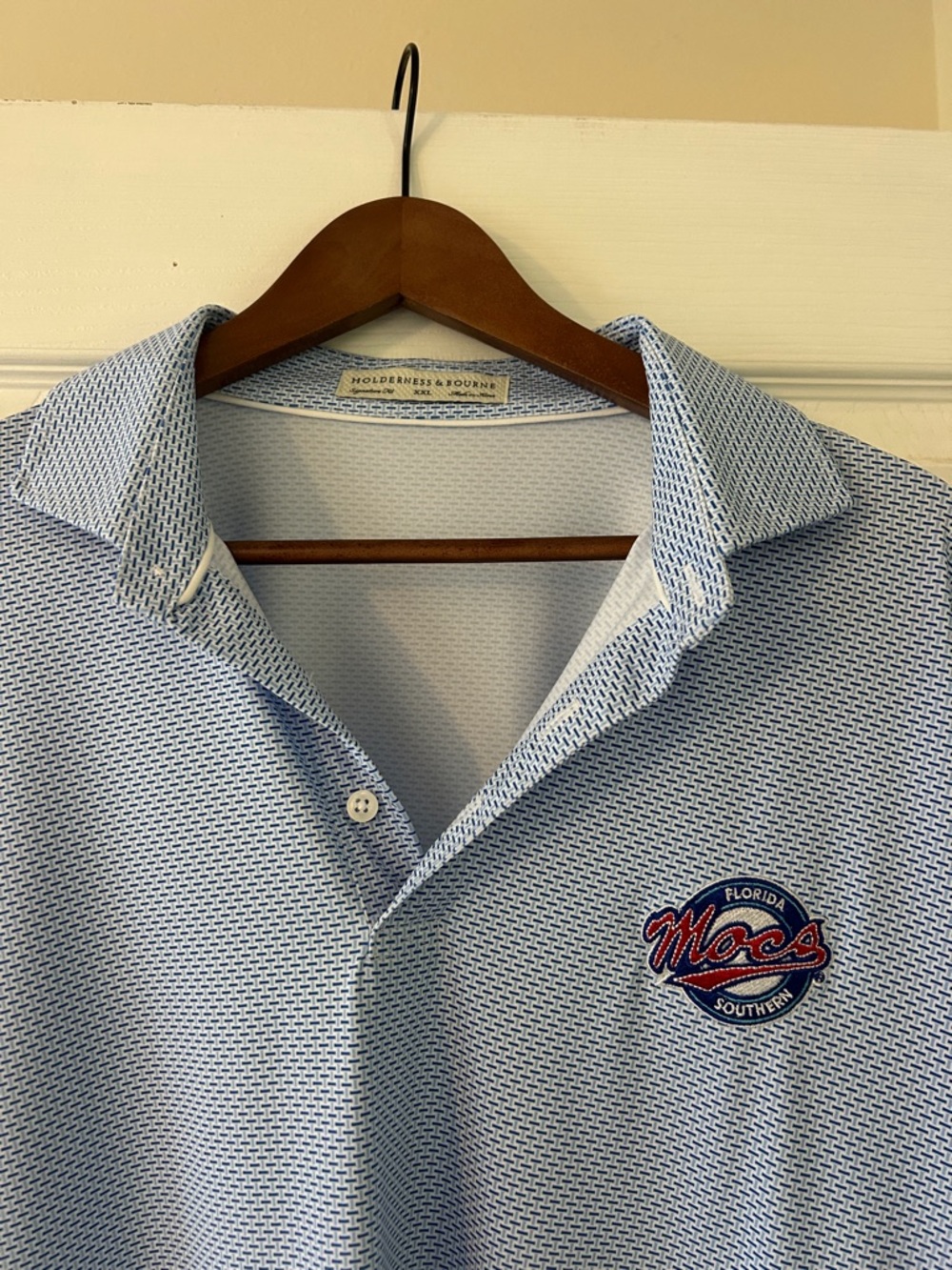 Men's Light Blue Polo with Florida Southern Mocs Embroidered Logo